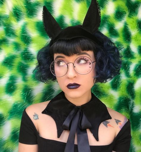 Bat Ear Hat, Cute Bat Costume Women, Devil Bonnet Pattern, Bunnicula Costume, Bat Ears Diy, Fruit Bat Costume, Vintage Bat Costume, Bat Bonnet, Bat Costume Makeup