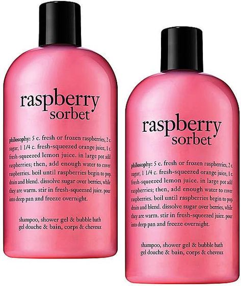 Raspberry Body Wash, Philosophy Shower Gel, Scented Lotion, Gel Set, Raspberry Sorbet, Hygiene Routine, Pinterest Makeup, Bath And Body Care, Cute Strawberry