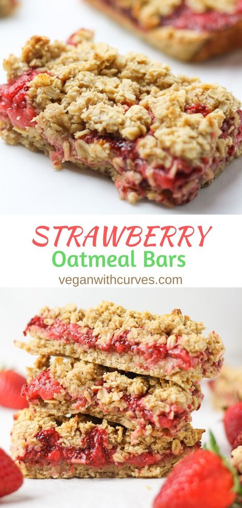 Oatmeal Bars Vegan, Strawberry Oatmeal Bars, Strawberry Oatmeal, Healthy Strawberry, Oatmeal Bars, Gluten Free Dairy Free Recipes, Snacks Saludables, Dairy Free Dessert, Lost 100 Pounds