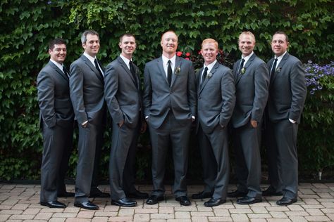 Charcoal Gray Groomsmen Suits with Black Ties Grey Suit Black Tie, Charcoal Groomsmen, Gray Groomsmen, Gray Groomsmen Suits, Suit Fashion Men's, Gray Suits, Shirt And Tie Combinations, Groomsmen Grey, Tweed Men