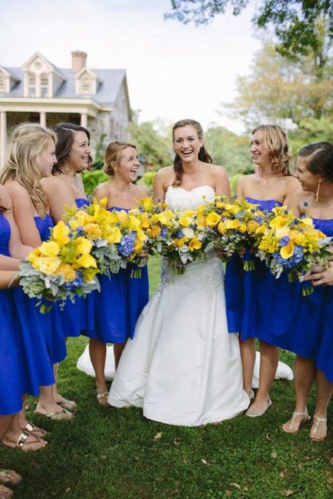 Royal Blue and Yellow Wedding Colors for 2024, Royal Blue Bridesmaid Dresses Yellow Wedding Bouquets - ColorsBridesmaid Royal Blue And Yellow Wedding, Yellow Wedding Bouquets, White Flower Boutonniere, Bridesmaid Dresses Yellow, August Wedding Colors, Hunter Green Bridesmaid Dress, Ice Blue Bridesmaid Dress, Blue And Yellow Wedding, Blue Yellow Weddings