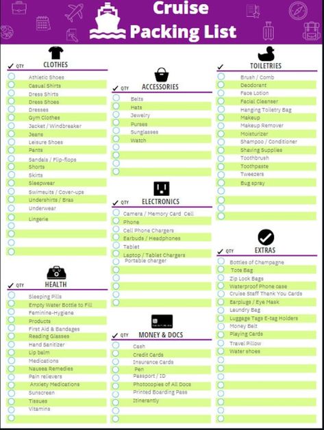 Cruise List Packing, Cruise Must Haves Packing Lists, What To Pack For A Cruise, Cruise List, Cruise Packing Checklist, Cruise Checklist, Internet Slang, Carnival Legend, Caribbean Honeymoon