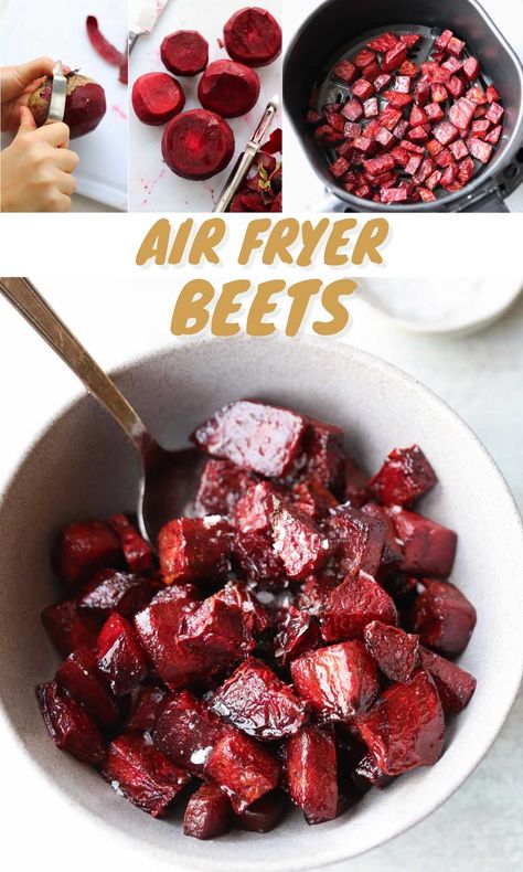 Learn to make the most delicious air fryer beets, the perfect side dish or salad topper! It's super fast and easy to make diced beets using just your air fryer and a little bit of oil and salt. Air Fryer Burrito, Air Fryer Beets, Cooked Beets Recipe, Bean Cheese Burrito, Air Fry Vegetables, Dairy Free Snacks For Kids, Dairy Free Sides, Cooked Beets, Bean And Cheese Burrito