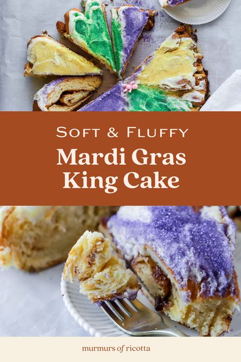 step-by-step recipe for how to make a homemade Mardi Gras king cake Best King Cake Recipe Traditional, Diy King Cake, Easy Kings Cake, Diy King Cake Recipe, Homemade King Cake Recipe, Moist King Cake Recipe, New Orleans King Cake Recipe, Dong Phuong King Cake Recipe, Authentic King Cake Recipe