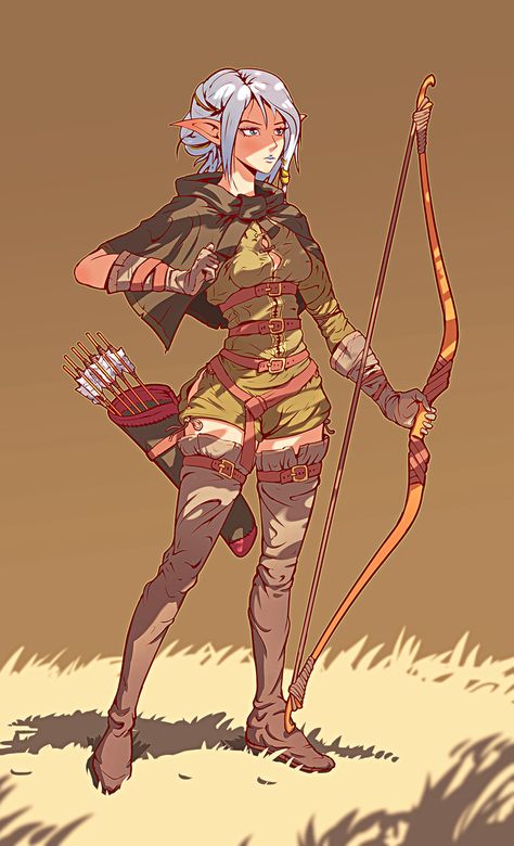 Medieval Female Archer, Anime Archer Pose, Medieval Archer Art, Forest Ranger Character Design, Fantasy Archer Outfit, Bow Art Design, Archer Outfit Female, Archer Drawing Reference, Dnd Female Ranger