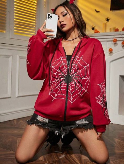 Stand Collar Top, Marvel Clothes, Women Sweatshirts, Halloween Spider Web, Hooded Sweatshirt Men, Casual Hat, Halloween Spider, Women's Shapewear, Cosplay Dress