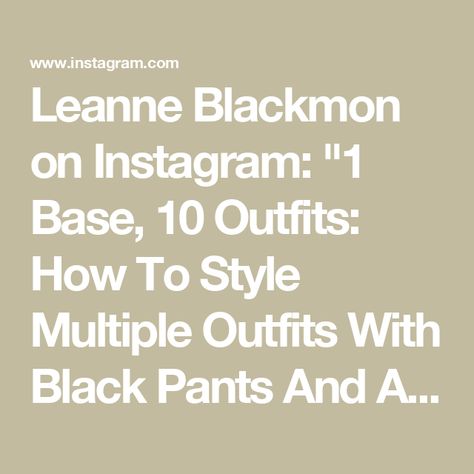 Leanne Blackmon on Instagram: "1 Base, 10 Outfits: How To Style Multiple Outfits With Black Pants And A White Tee
🍁 

✨ To shop this post, comment the word “SHOP” below & I’ll send you a DM with all the details ✨

Fall outfits / fall wardrobe / wardrobe essentials / how to style / outfit ideas / capsule wardrobe / work outfit / casual outfit / wear to work / fall style

#capsulewardrobe  #casualstyle #readytowear #lookdujour  #easyoutfit #effortlesschic #effortlessstyle  #simplestyle #simplechic #neutralstyle #neutralaboutit #classicoutfit #classicstyle  #amazonfashion #amazonfinds #founditonamazon #minimalist #minimalwardrobe #minimalism #minimalstyle #stylinginspiration #highstreetstyle #affordablestyle #affordablefashion #inspocafe #wardrobeessentials #closetgoals #over40style #styleov Outfits With Black Pants, Work Outfit Casual, Black Pants Outfit, Minimal Wardrobe, Capsule Wardrobe Work, Multiple Outfits, Base 10, Simple Chic, Outfits Fall