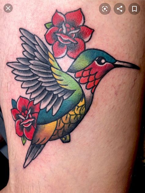 Traditional Hummingbird Tattoo, Traditional Hummingbird, Colorful Hummingbird Tattoo, Hummingbird Tattoo Meaning, Tattoo Avant Bras, Tatuaje Cover Up, Flor Tattoo, Embroidery Tattoo, Saved Tattoo