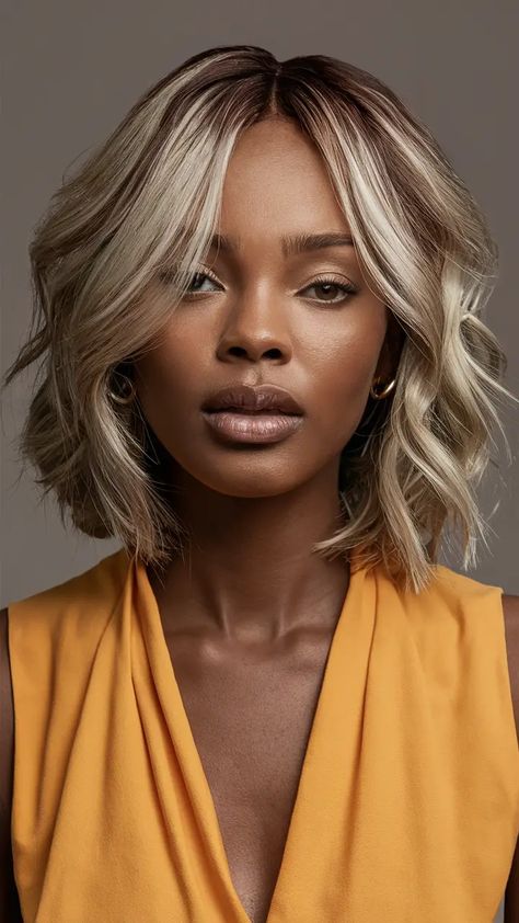 57 Fall Hair Color Ideas for 2024 Ash Brown Natural Hair Black Women, Black Women Ash Blonde Hair, Hair Color 40 Year Old Women, Hair Color That Matches Skin Tone, Sandstone Blonde Hair, Black Women Hair Dye Ideas, Ashy Blonde Hair Black Women, Blonde Hair On Dark Skin Black Women, Ash Blonde On Black Women