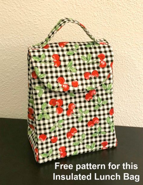 Sewing pattern for a lunch bag. This insulated lunch bag sewing pattern works for kids and adults. there is handle on the top and an optional clip on shoulder strap to sew. Easy to wipe clean optional vinyl lining and insulating batting make this ideal for everyday. #SewABag #BagSewingPattern #FreeSewingPattern #SewingForFree #LunchBagSewingPattern Lunch Box Pattern, Lunch Bag Tutorials, Lunch Bags Pattern, Diy Lunch Bag, Diy Lunch, Modern Bag, Beginner Sewing, Sew Ins, Sac Lunch