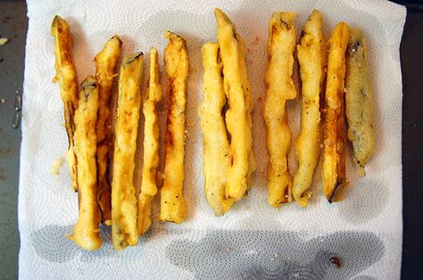 Rockin' Tempura Eggplant Fries, a recipe on Food52 Tempura Eggplant, Family Gathering Food, Tempura Recipe, Eggplant Fries, Dips Recipes, Dessert Sushi, Tempura Batter, Oyster Recipes, Eggplant Dishes