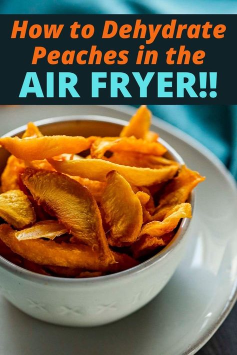 Keep the summer vibes going all year with these Air Fryer Dehydrated Peaches! They’re easy to make, require just 2 ingredients and they keep for up to 12 months. This portable, refined sugar-free snack will definitely satisfy your sweet tooth! via @Went Here 8 This Dehydrated Peaches, Dehydrator Recipes Fruit, How To Peel Peaches, Sugar Free Snacks, Dried Peaches, Dehydrated Foods, Oven Recipe, Air Fryer Recipe, Air Fryer Oven