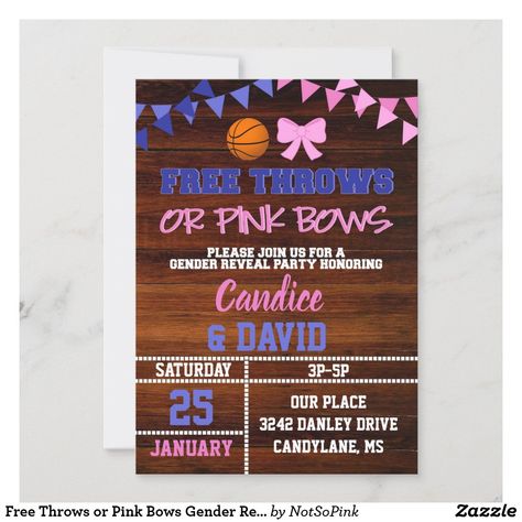 Free Throws Or Pink Bows, Bows Gender Reveal, Bow Invitation, Bow Gender Reveal, Gender Reveal Party Theme, Twins Baby Shower Invitations, Gender Reveal Party Invitations, Baby Gender Reveal Party, Gender Reveal Invitations