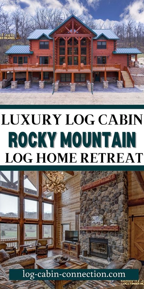 This Rocky Mountain luxury log cabin has 7 bedrooms and 5 bathrooms in modern style that are perfect for a large family! This log cabin tour showcases all of the beautiful features of the home! Cabin Great Room, Log Cabin Mansions, Cabin Mansion, Modern Log Cabins, Modern Log Cabin, Log Houses, Luxury Log Cabins, Beautiful Features, Barn Style House Plans