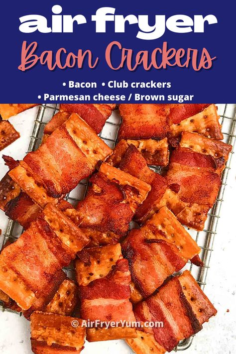 Top view of bacon wrapped crackers on a cooling rack. Bacon Wrapped Crackers, Air Fry Bacon, Bacon Crackers, Bacon Appetizer, Bacon Wrapped Cheese, Bacon Cracker, Ritz Cracker Recipes, Air Fryer Bacon, Dip Recipes Appetizers