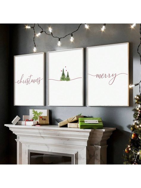 Christmas Frame Decor, Christmas Gallery Wall Ideas, Christmas Wall Decor Living Room, White Christmas Wall Decor, Christmas Decorations Vintage, Christmas Home Decorations, Grey Walls Living Room, Nutcracker Christmas Decorations, Art Christmas Tree