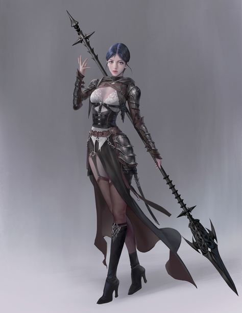 ArtStation - Dark Lancer, Dogeng /도갱 Woman With Spear Pose, Fantasy Heroes, Female Armor, Warrior Girl, Fantasy Warrior, Female Character Design, Anime Poses, Fantasy Character Design, Character Concept