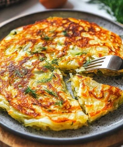 Worlds Best Tasty Recipes | Savory Cabbage Pancake | Facebook Savory Cabbage Pancakes, Cabbage Omelet, Cabbage Pancake Recipe, Cabbage Pancakes, Cabbage Fritters, Savory Cabbage, Pancake Ingredients, Crispy Cabbage, Keto Cabbage