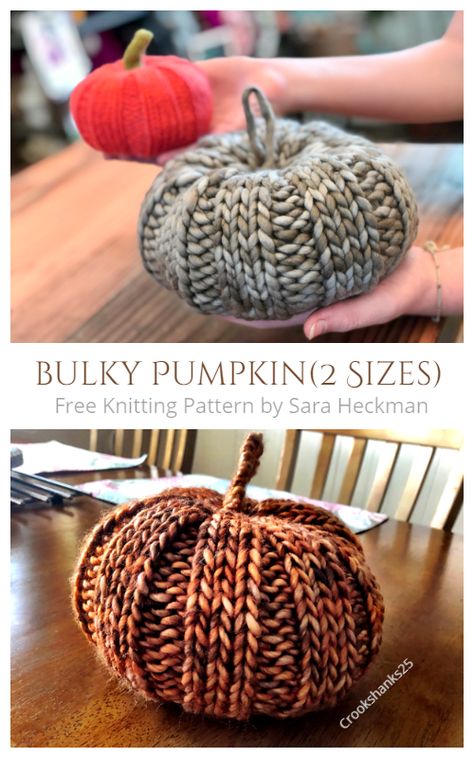 Chunky Pumpkin Free knitting Patterns in 2 Sizes Yarn Bee Sugarwheel Knitting Patterns, Trending Knitting Projects, Fall Knitting Projects, Knitted Pumpkins Free Pattern, Knit Pumpkin Pattern Free, Halloween Knitting Patterns Free, Diy Macrame Projects, Knitted Pumpkins, Halloween Knitting Patterns