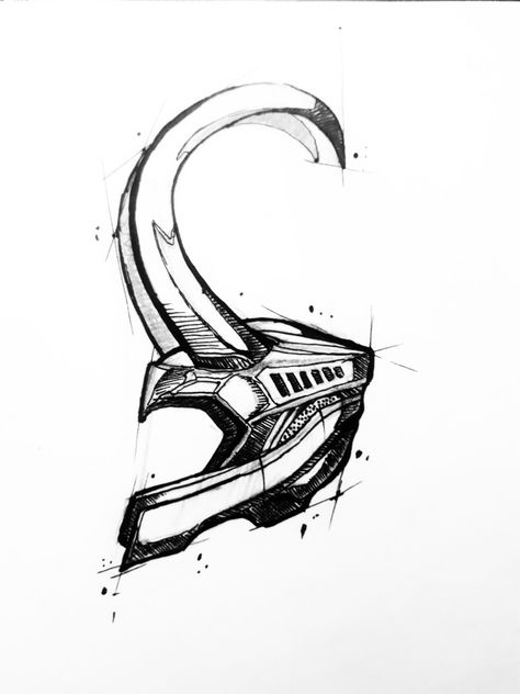 Loki Tatoos, Loki Tattoo Marvel, Marvel Flash Tattoo, Loki Helmet Drawing, Loki Drawing Sketches, Loki Helmet Tattoo, Marvel Tattoo Design, Loki Tattoo Ideas, Loki Sketch