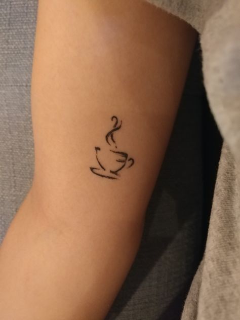 Cuppa Tea Tattoo, Simple Teacup Tattoo, Ice Coffee Tattoo Ideas, Yea Cup Tattoos, Tea Tattoo Small, Tea Cup Tattoos, Tea Tattoo Ideas, Breakfast Tattoo, Canadian Tattoos