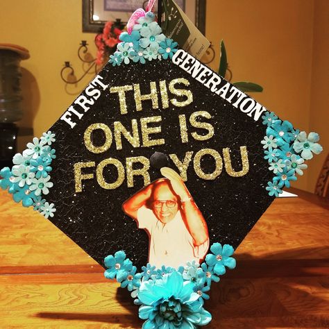 Dedication Graduation Cap Ideas, Grad Cap Ideas Honoring Passed People, Grad Cap Designs For Lost Loved Ones, Grad Cap Ideas For Lost Loved Ones, Loved Ones Graduation Cap, Graduation Caps Dedicated To Parents, Creative Graduation Caps, Grad Cap Decorated, College Grad Cap Ideas