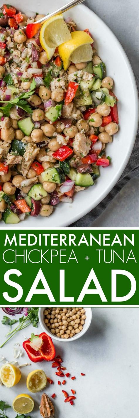 Chickpea Tuna Salad, Chickpea Tuna, Mediterranean Chickpea, Mediterranean Salad, Food Plan, Paleo Lunch, Healthy Snacks Easy, Chickpea Salad, Tuna Salad