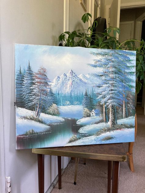 A beautiful snowy winter mountain painting  On a 16 x 20 inch canvas  No frame Winter Mountain Painting, Snowy Mountains Painting, Neutral Paintings, Winter Mountain Landscape, Landscape Painting Tutorial, Mountain Landscape Painting, Mountain Painting, Painting Snow, Winter Mountain