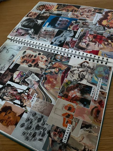 Alevel Art Photoshoot Page, Sketch Book Mood Board, A Level Art Aesthetic, A Level Mood Boards Art, Moodboard A Level Art, Alevel Art Moodboard, Gcse Art Sketchbook Collage, Distortion Mind Map, Art A Level Moodboard