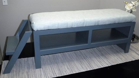 Bedroom Bench with Dog Step - BeauBilt Dog Bed At End Of Master Bed, End Of Bed Bench For Dog, Dog Bed Bench, Corner Dog Bed, Dog Steps For Bed, Puppy Announcement, Living Room Ottoman, Crate Bench, Cedar Bench