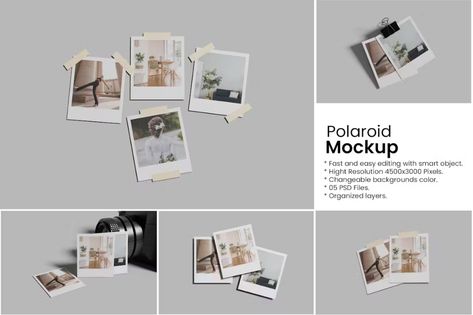 Polaroid Mockup, Product Mockups ft. retro & photo - Envato Elements Polaroid Mockup, Photo Vintage Retro, Picture Borders, Tape Wall, White Camera, Mockup Product, Polaroid Photos, Frame Background, Art Storage