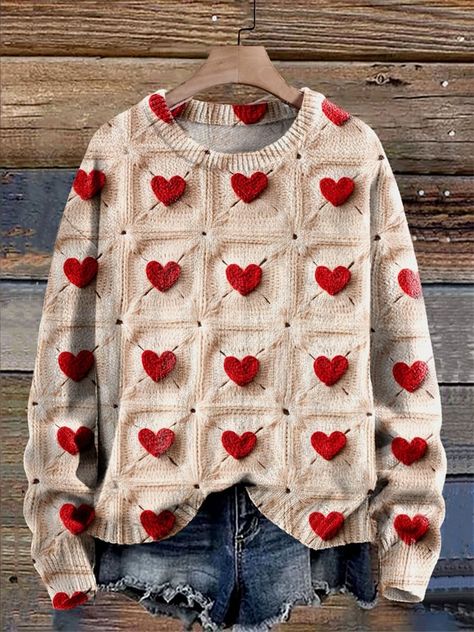 Valentine's Day Valentines Day Sweater, Valentine Sweater, Knit Pullover, Knitted Pullover Sweaters, Heart Print, Knitted Pullover, Pullover Sweater, Pullover Sweaters, Sweater Cardigan