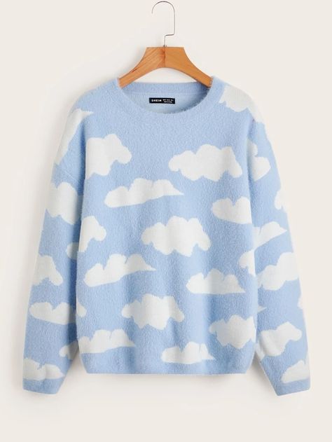 Shein Sweater, Cloud Pattern, Happy Clothes, Drop Shoulder Sweater, Clothing Haul, Trendy Dress Outfits, Clouds Pattern, Women Sweaters, Drop Shoulder Sweaters