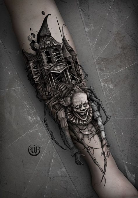 Pennywise Tattoo, Dark Tattoo Ideas, Gotik Tattoo, Satanic Tattoos, Feminine Tattoo Ideas, Shadow Tattoo, Card Tattoo Designs, Worlds Best Tattoos, Movie Tattoos