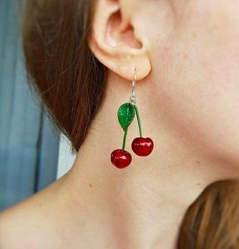 Clay Cherry, Berry Earrings, Crescent Moon Jewelry, Wanderlust Jewelry, Minimalist Necklace Gold, Gold Moon Necklace, Earrings Polymer, Cherry Earrings, Earrings Clay