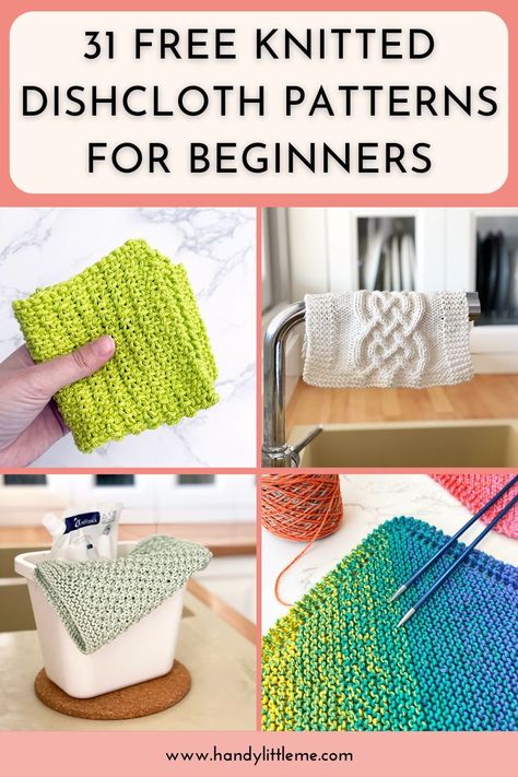 31 Free knitted dishcloth patterns. Free knitted dishcloth patterns including lots of easy designs for you to choose from. Great for beginner knitters to practice their skills. #knitting #dishclothpatterns #dishclothpattern #beginnerknitting #easyknitting Dishcloth Knitting Patterns Free, Knitted Dishcloth Patterns, Diy Knitting Projects, Knitted Dishcloth Patterns Free, Knit Dishcloth Pattern, Knitted Washcloth Patterns, Dishcloth Patterns Free, Baby Cardigan Knitting Pattern Free, Easy Designs