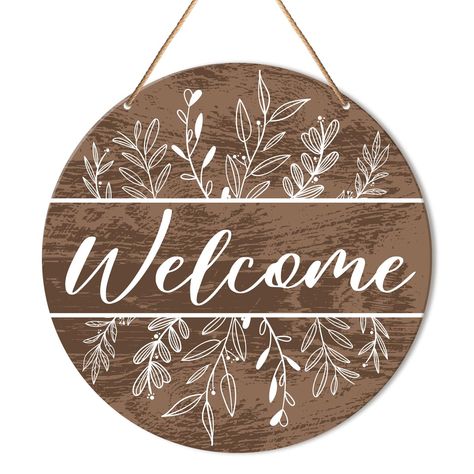 PRICES MAY VARY. HOME DECOR: Decorate your home, office with this exquisite wooden sign. SIZE: The wooden sign is 10.2X10.2 inches. EASY TO HANG: Comes with rope, it can be hung anywhere you need to decorate. MATERIAL: This wooden sign is made of durable wood, safe and odorless, with realistic graphics and high-precision printing, reusable and can be kept for a long time. WIDE APPLICATION: Perfect for farmhouse, office, home Bar, cabin, porch, door and more. Decorate your home, office  With this Wood Burn Welcome Sign, Circle Welcome Sign Front Door, Wooden Circle Signs Diy, Circle Signs Wooden Diy, Front Door Signs Wooden, Wooden Signs Ideas, Cricut Welcome Sign, Round Welcome Signs, Wood Circle Door Hanger