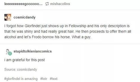 Glorfindel Lotr Funny, Concerning Hobbits, The Shire, Jrr Tolkien, Legolas, Book Fandoms, Middle Earth, Narnia, Text Posts