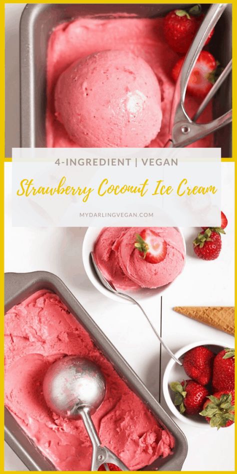 Fresh Vegan Strawberry Ice Cream | My Darling Vegan Roomys Resepte, Dairy Free Frozen Yogurt, Healthy Strawberry Ice Cream, Vegan Strawberry Ice Cream, Grilling Party, Vegan Ice Cream Recipe, Food Vegetarian, Dairy Free Ice Cream, Vitamix Recipes