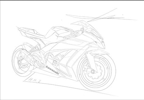 kawasaki sketch Kawasaki Ninja Bike, Motorcycle Sketch, Ninja Bike, Ninja 400, Bike Sketch, Kawasaki Ninja, Tattoo Designs, Sketch, Bike