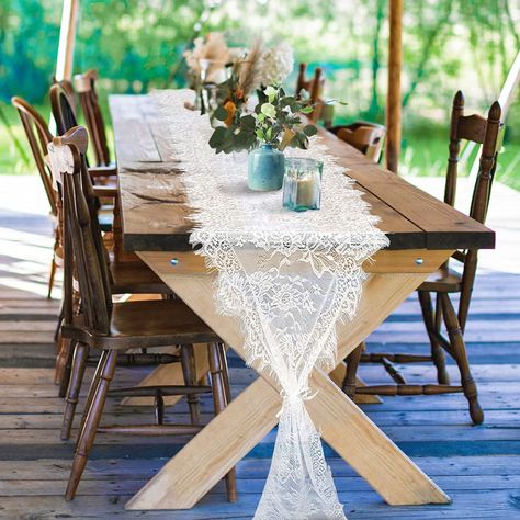 Barn Wedding Couple Table, Wedding Fabric Runner, Table Runner Garland Wedding, Burlap Runner On Picnic Table, Linen Table Cloth And Runner, Flower Wedding Table Runner, Wedding Welcome Table With Runner, Greenery Table Runner Wedding Rustic, Fall Wedding Table Settings Round Table With Wide Lace Runner