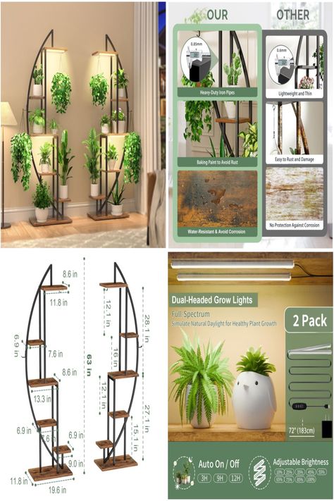 Plant Stand Indoor with Grow Lights, 6 Tiered Tall Plant Shelf, 63" Metal Plant Stand for Indoor Plants Multiple, Half-Moon Plant Rack Display Shelf, 2 Pcs Plant Holder Living Room Elevation, Moon Plant, Plant Rack, Tall Plant, Living Room Patio, Metal Plant Stand, Plant Shelf, Plant Stand Indoor, Plant Stands