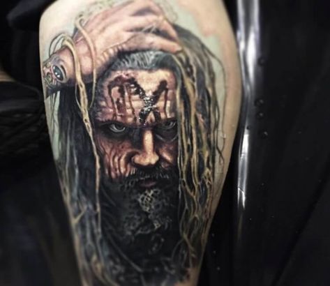 Rob Zombie tattoo by Paul Acker Zombie Realistic, Rob Zombie Tattoo, Zombie Tattoo Ideas, Zombie Portrait, Musician Tattoo, Zombie Tattoo, Devils Rejects, Different Styles Of Tattoos, Zombie Tattoos