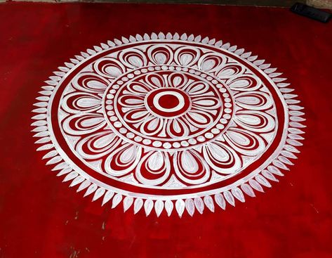 Alpona Rangoli Design, Alpona Design Drawing, Aipan Design For Deli, Colourful Alpona, Simple Alpona Design Bengali, Diwali Alpona, Alpona Painting, Alpana Art, Bengali Tradition