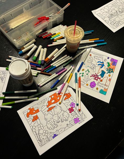 Adult Coloring Aesthetic, Coloring Date Aesthetic, Coloring Date Night, Coloring Astethic, Coloring Book Aesthetic, Coloring Aesthetic, Magnet Drawing, Dream Dates, Mexican Doll