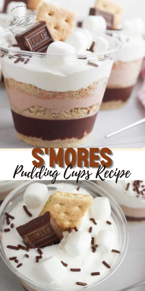 Smores Pudding, Pudding Cup Recipes, Cup Recipes, Pudding Cup, Dessert Cups Recipes, Smore Recipes, Pudding Cups, Easy Baking Recipes Desserts, S'mores