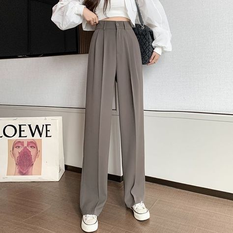 Indiclofie - High-Waist Wide-Leg Dress Pants Formal Pants Women, Korean Pants, Wide Leg Pants Outfit, Slim Straight Pants, Leg Pants Outfit, Photographie Portrait Inspiration, Women Streetwear, Wide Leg Dress Pants, Ținută Casual