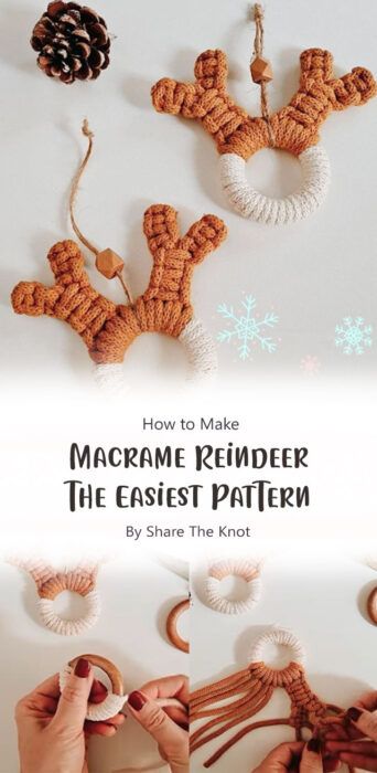 Crochet Reindeer Ornament Free Pattern, Macrame Reindeer Diy, Diy Macrame Christmas Ornament Tutorial, Macrame Tree Ornament Tutorial, Macrame Gifts For Kids, Macrame Reindeer Tutorial, Macrame Christmas Ornaments Diy Easy, Macrame Reindeer Ornament, Easy Macrame Ornaments Diy