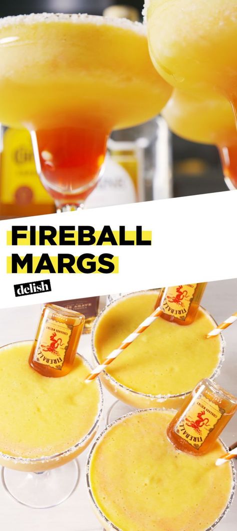 Fireball Whisky lovers, you've never had a margarita like THIS before. Get the recipe at Delish.com. #recipe #easy #easyrecipe #cocktails #booze #drinking #alcohol #tequila #whiskey #bourbon #fireball #pineapple #cocktailrecipe Fireball Margarita Recipe, Fireball Pineapple, Fireball Recipes, Fireball Drinks, Drinking Alcohol, Boozy Drinks, Mixed Drinks Recipes, Alcohol Drink Recipes, Margarita Recipes