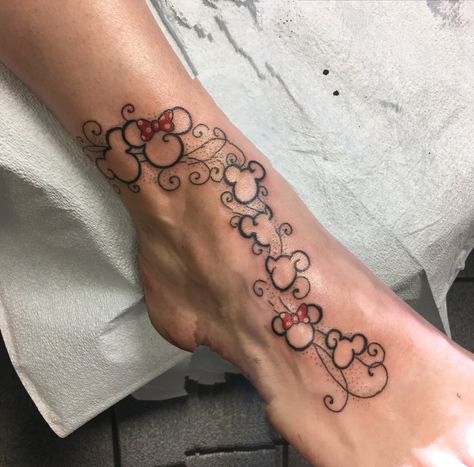 Disney Anklet Tattoo, Disney Foot Tattoo, Disney Tattoos Mickey, Mickey Mouse Tattoo Ideas, Mickey And Minnie Tattoos, Minnie Tattoo, Mickey Tattoo, Cute Foot Tattoos, Tattoo Disney